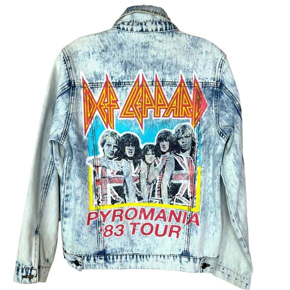 Def Leopard Pyromania Tour 1983 Reproduction Retro Style Acid Wash Denim Jacket - Picture 1 of 5
